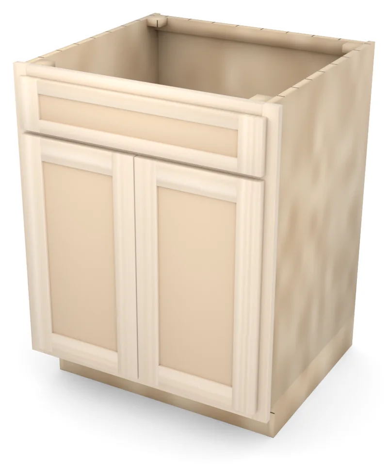 Brushhollow 27" base, 5" drawer over two 23" doors, flat panel, 3/4 view, unfinished