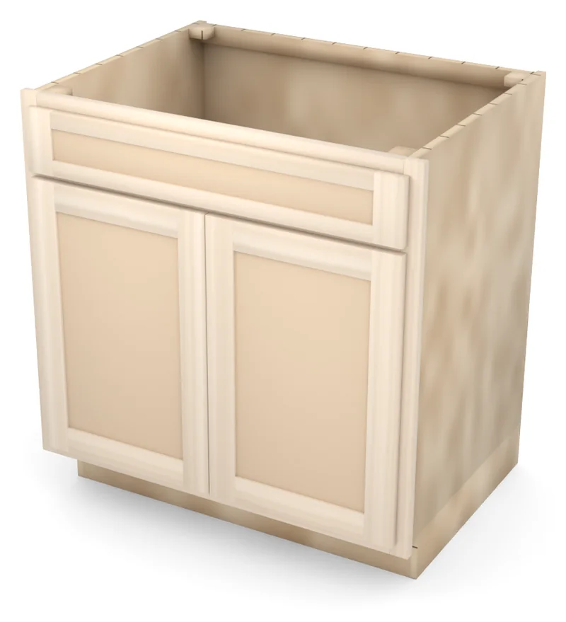 Brushhollow 33" base, 5" drawer over two 23" doors, flat panel, 3/4 view, unfinished