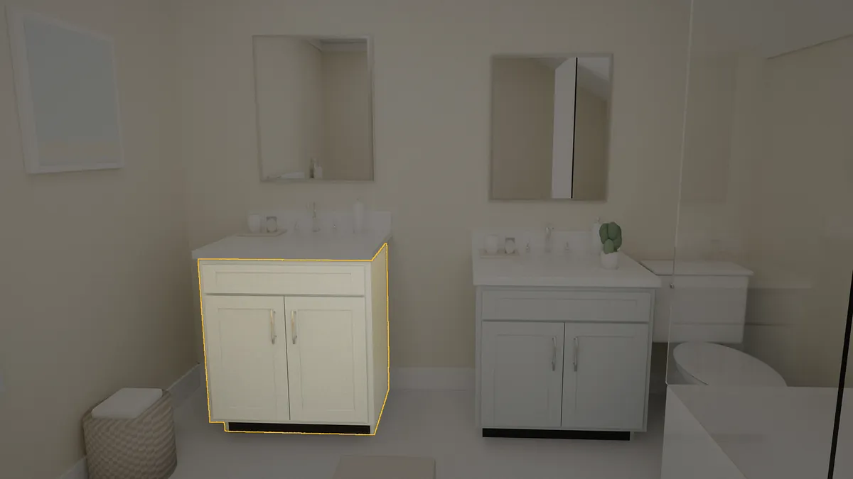 30 inch bathroom vanity, 36 inch finished height, flat panel doors, shown in a finished bathroom