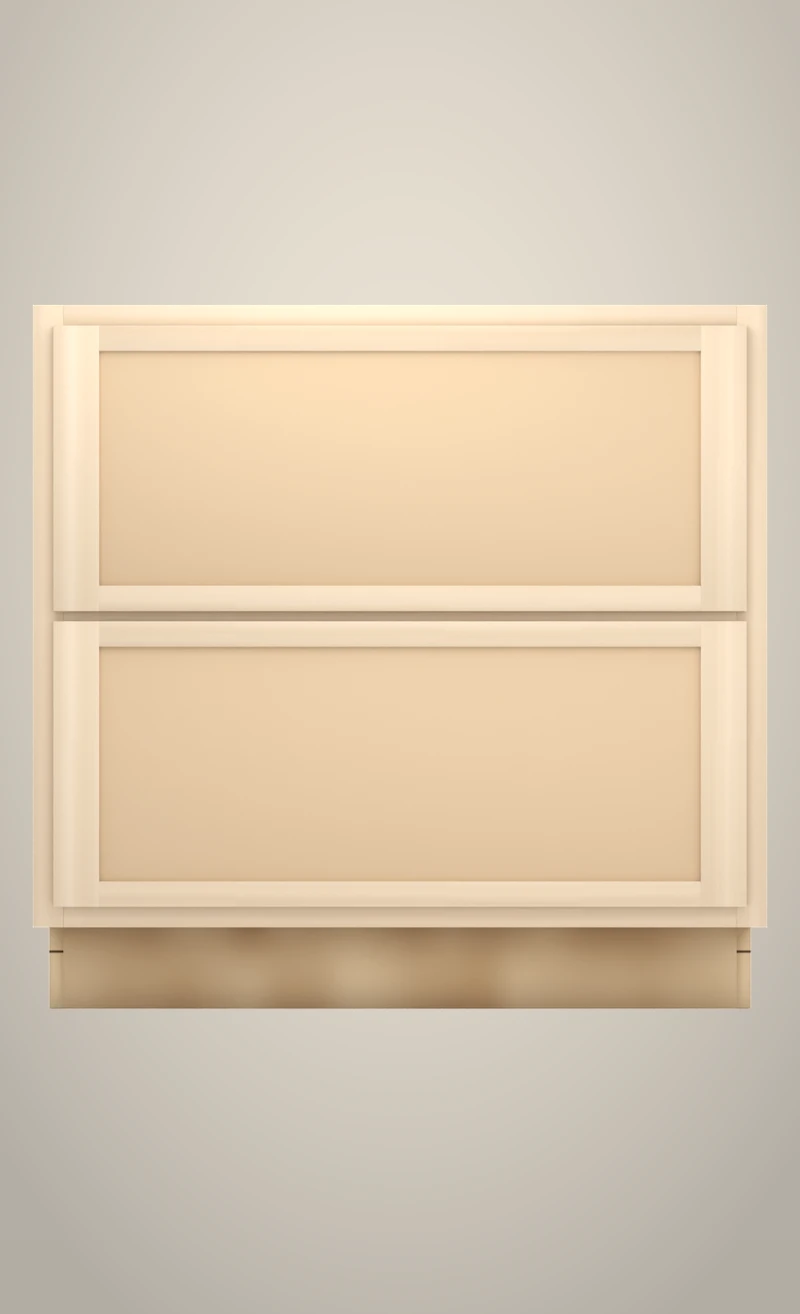 Brushhollow 36" 2-drawer base, Shaker Flat unfinished front