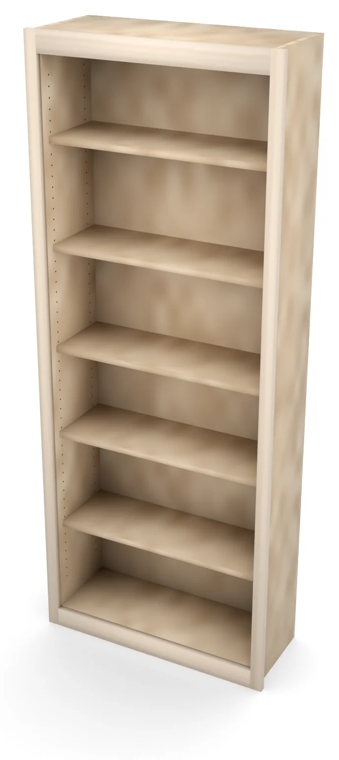 30" x 75" Entertainment Center Upper, Open Shelving, 3/4 view, unfinished