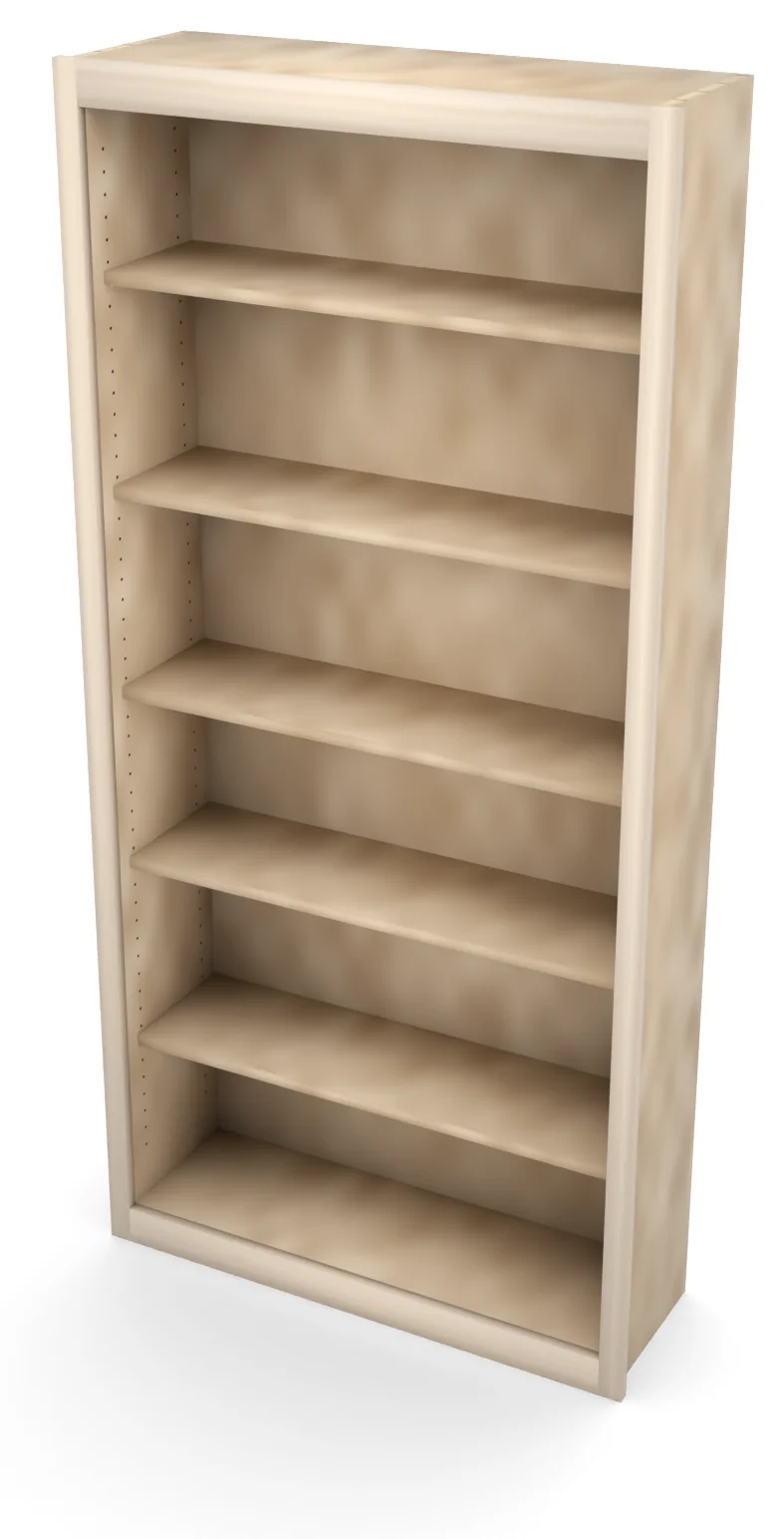 36" x 75" Entertainment Center Upper, Open Shelving, 3/4 view, unfinished