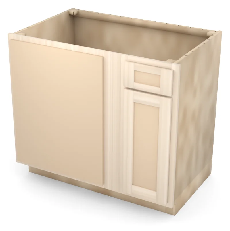 Brushhollow 39" blind corner base, blind left, flat panel door hinged on the left (blind side), 3/4 view, unfinished