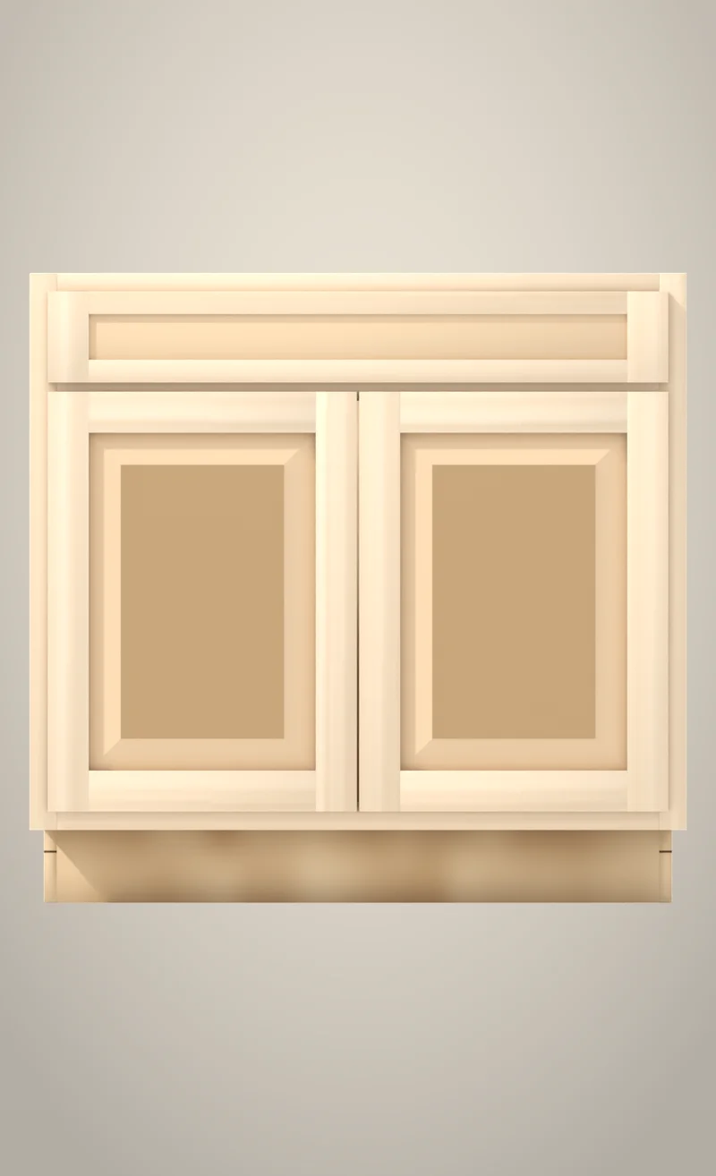 36" Ridgehollow sink base, raised panel, front view, unfinished