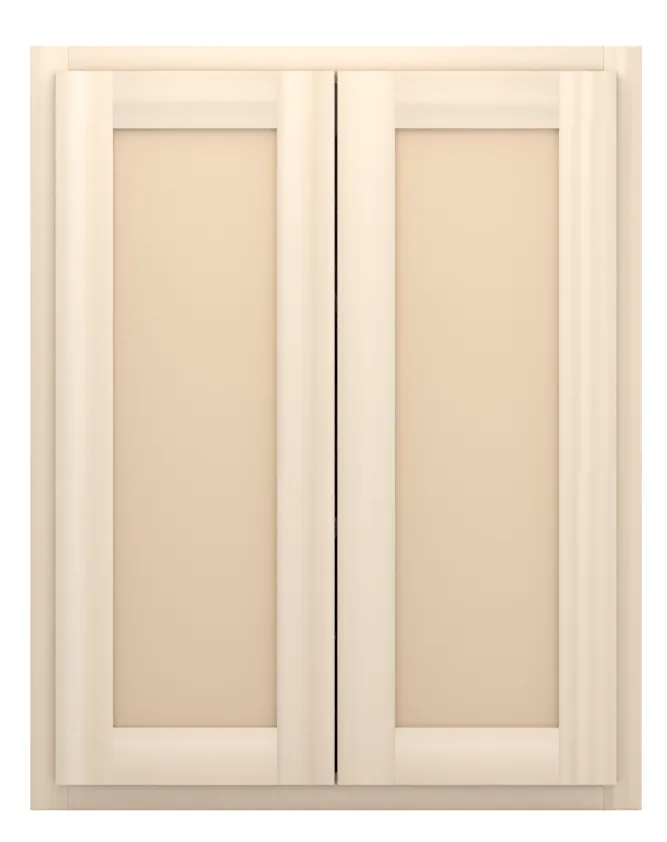 24" wide x 30" tall wall cabinet, two doors, flat panel doors, front view, unfinished
