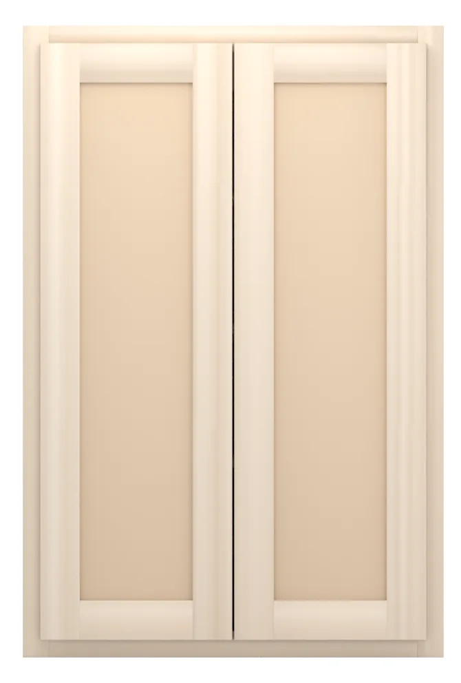 24" wide x 36" tall wall cabinet, two doors, flat panel doors, front view, unfinished
