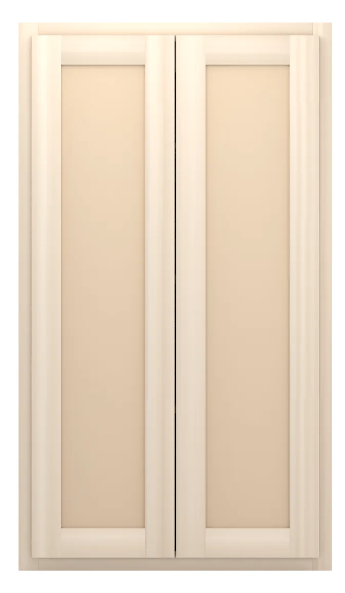24" wide x 42" tall wall cabinet, two doors, flat panel doors, front view, unfinished