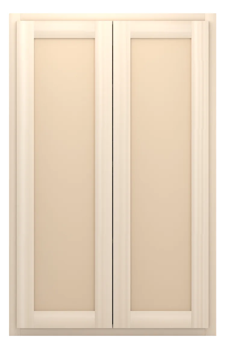27" wide x 42" tall wall cabinet, two doors, flat panel doors, front view, unfinished