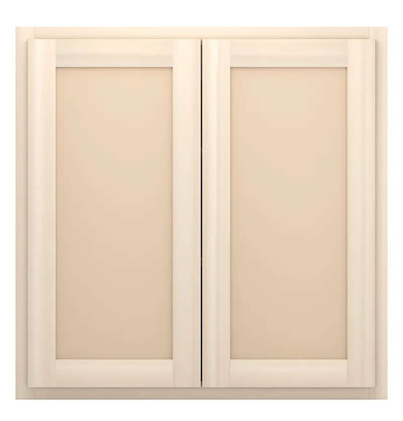30" wide x 30" tall wall cabinet, two doors, flat panel doors, front view, unfinished