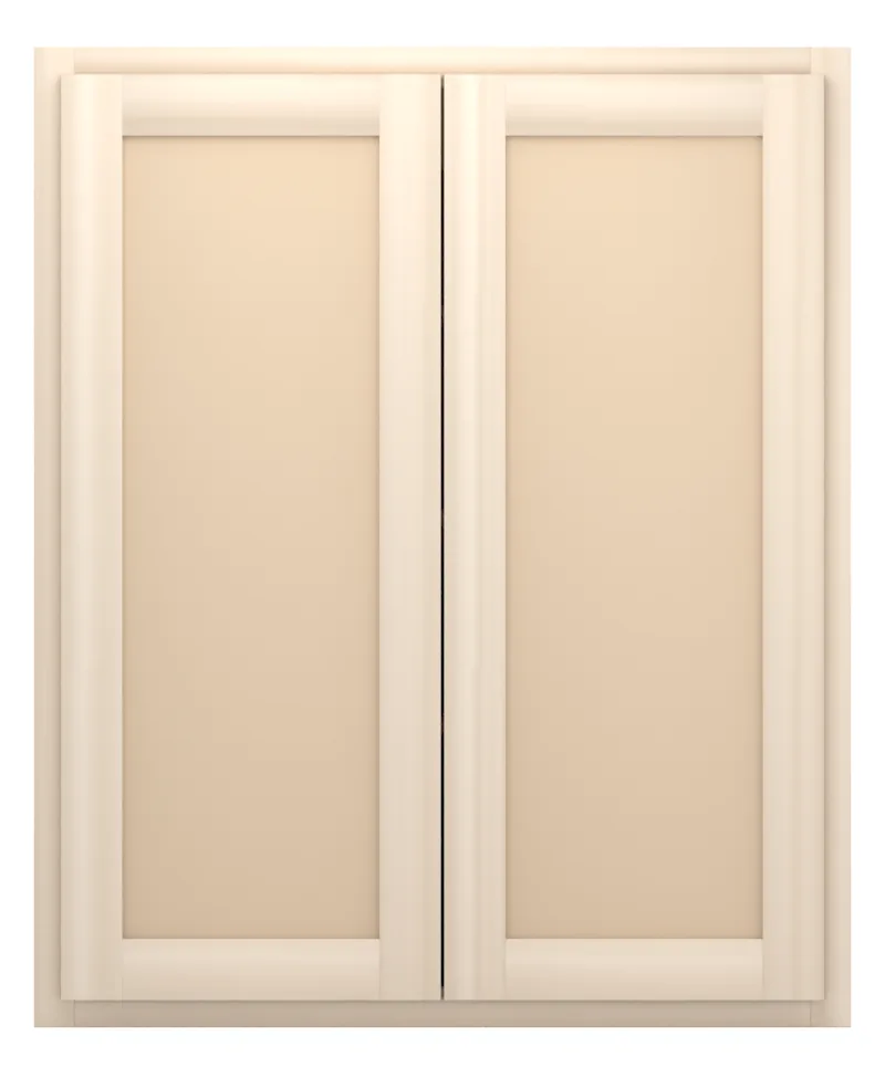 30" wide x 36" tall wall cabinet, two doors, flat panel doors, front view, unfinished