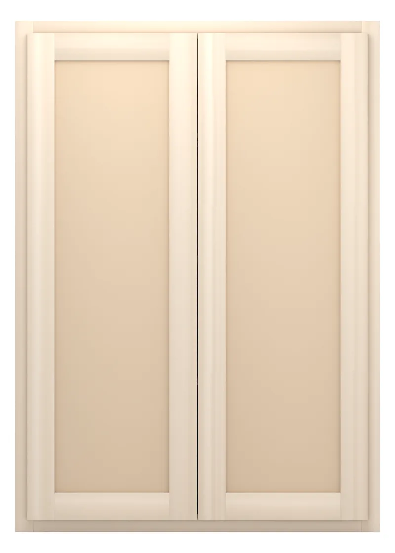 30" wide x 42" tall wall cabinet, two doors, flat panel doors, front view, unfinished