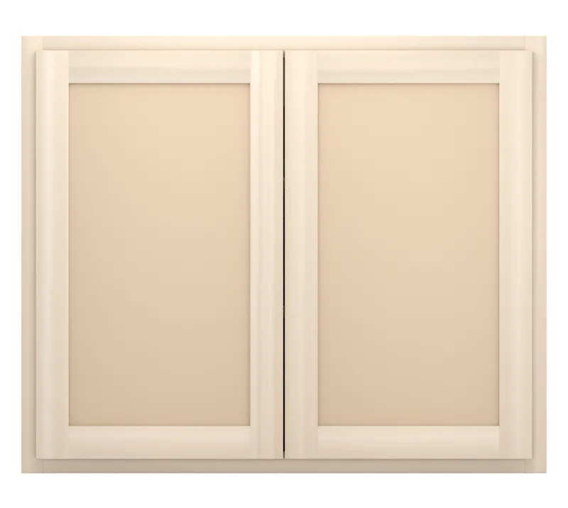 36" wide x 30" tall wall cabinet, two doors, flat panel doors, front view, unfinished
