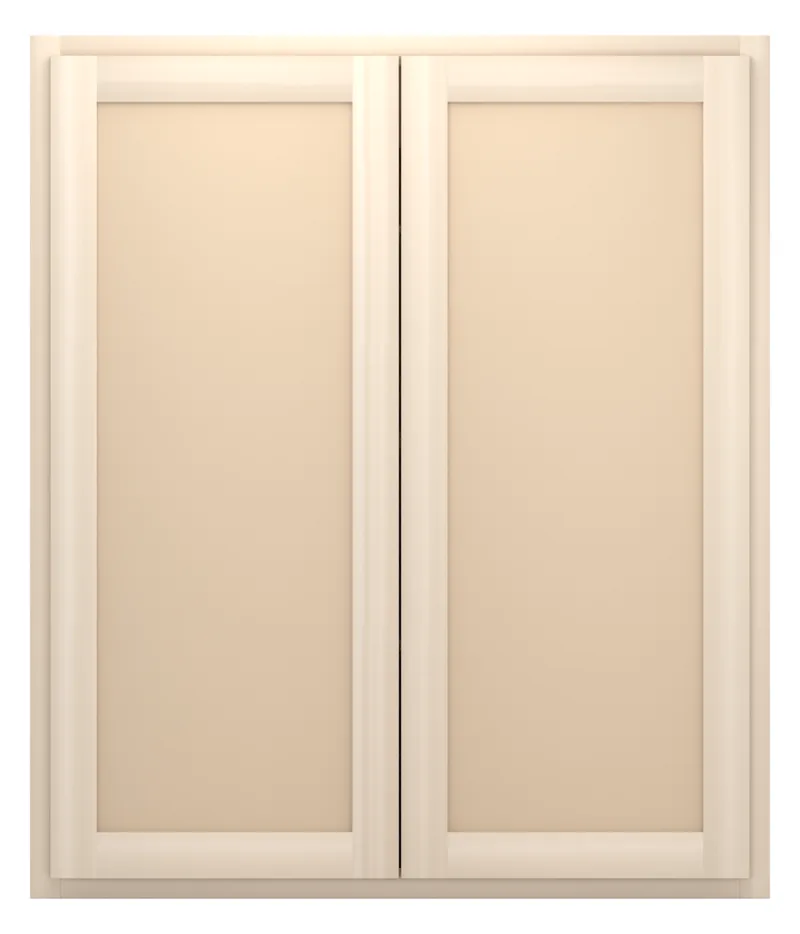 36" wide x 42" tall wall cabinet, two doors, flat panel doors, front view, unfinished
