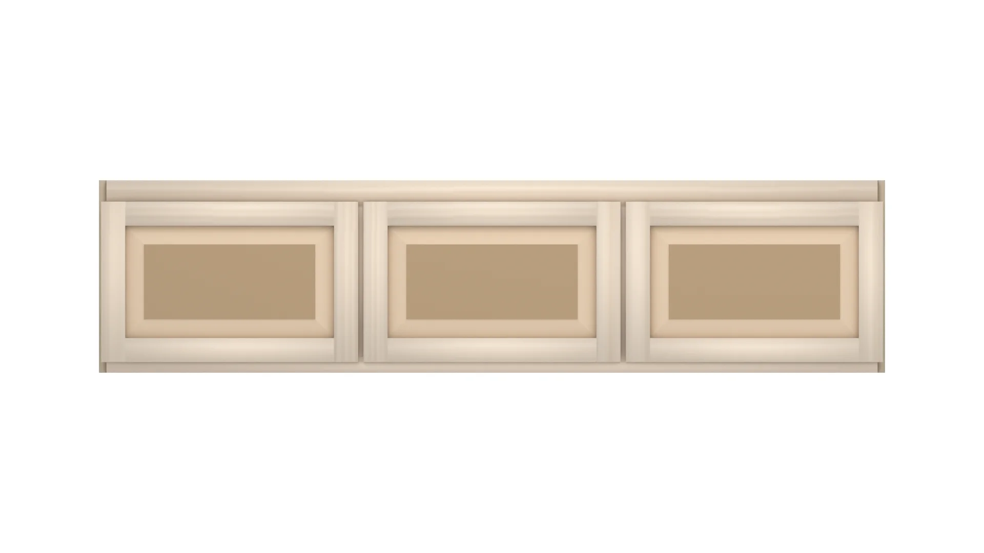 Ridgehollow 72" × 18" entertainment bridge with doors, raised panel, front view, unfinished